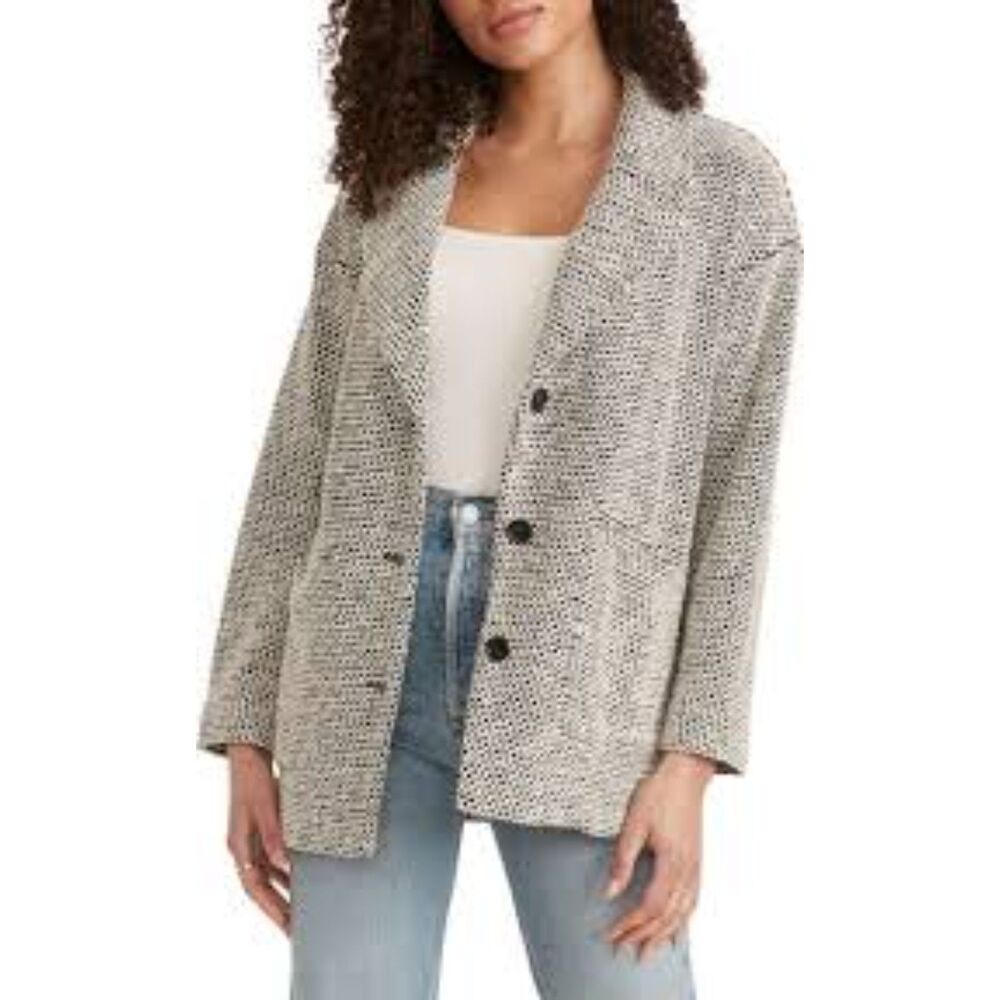 Marine Layer Birdseye Knit Blazer Black White Contrast Size Large